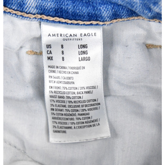 American Eagle Mom Jeans Womens 8 Long (28x30) Distressed Hi-Rise Blue Denim - Picture 4 of 11